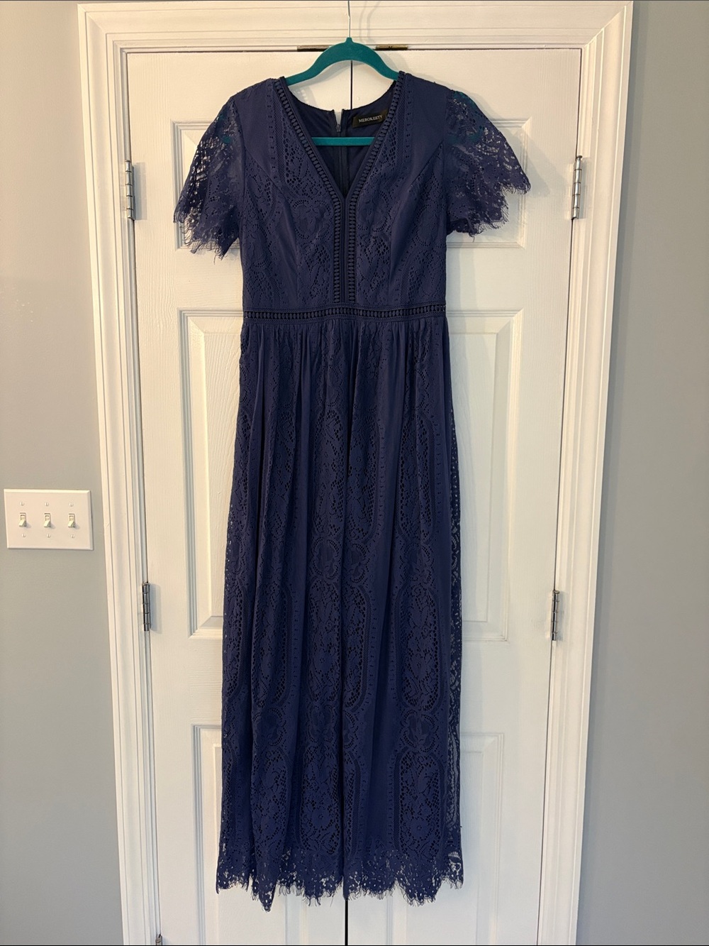 Merokeety Navy Dress Top with V-Neck Detail
